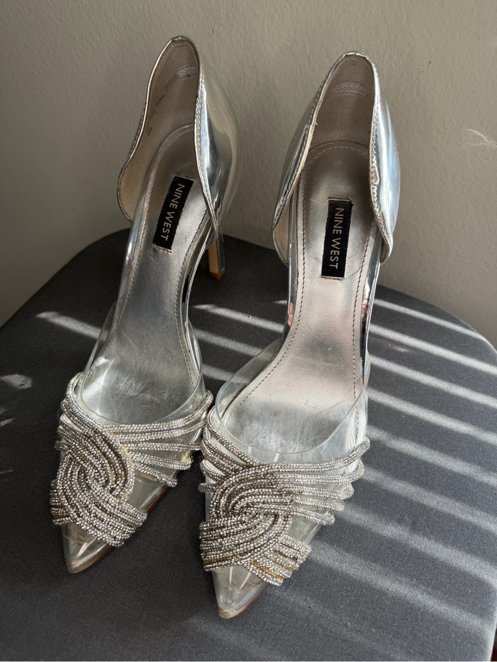 Nine West Silver Beaded Pointed-Toe D'Orsay Heels